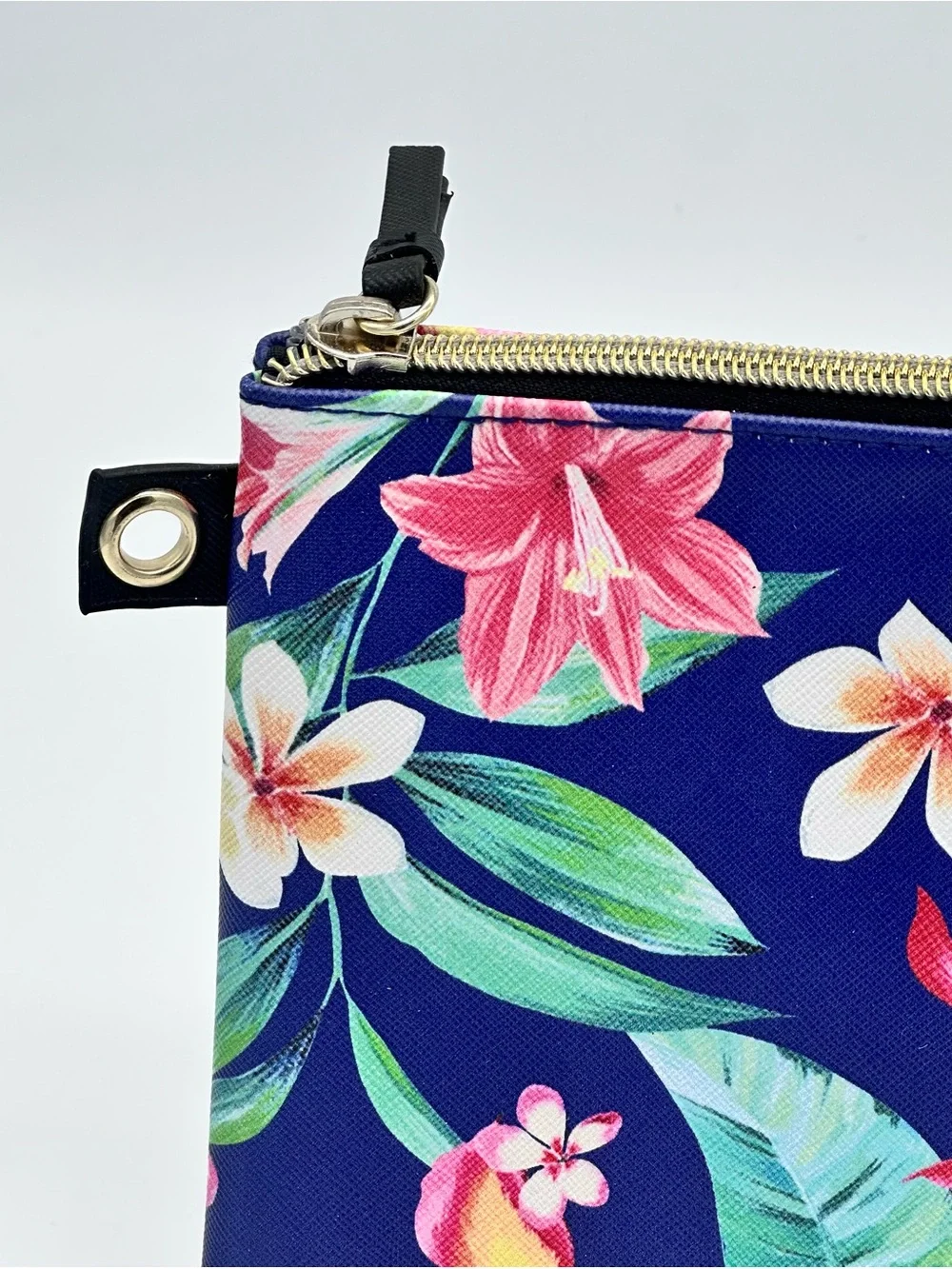 Victoria's Secret Tropical Floral Cosmetic Makeup Bag Clutch Pouch Navy Pink NWT